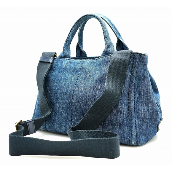 Prada Denim Blue Bag 2WAY Bag Avio Shoulder Navy Canapa Tote - Picture 1 of 9